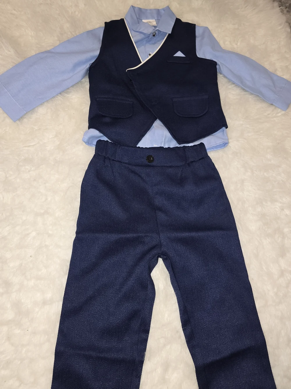 Boys Navy Vest & Pants Set with Light Blue Shirt